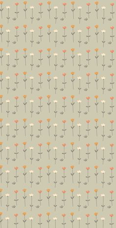 an orange and grey flower pattern on a gray background with small white flowers in the middle