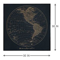 a black and gold map with the world on it