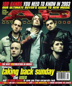 a magazine cover with an image of four men in leather jackets and one man wearing a white shirt