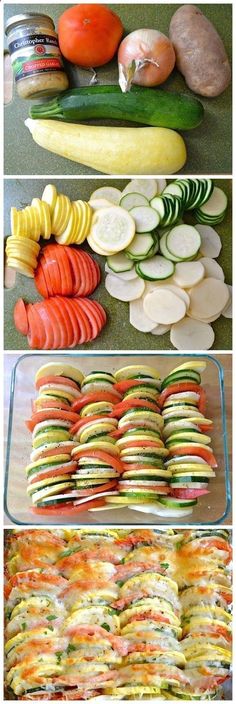 several different types of food are shown in this collage, including cucumbers, tomatoes, and other vegetables