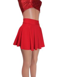 "Please measure yourself to choose the correct length Red spandex skater skirt 15\" shown on mannequin.High waist skirt can be worn lower or higher most skirts allow you to place the waistline where it suits you on your particular body shape and personal desire! this fun flirty skirt is a full circle design and can be ordered in lengths of 10 inch, 12 inch, 15 inch and 19 inch- if you need a longer length contact me for a quote. Any of my items can be made in any spandex fabric, also any item ca Plus Size Mini Skirt, Halloween Outfits For Kids, Tartan Pleated Skirt, Red Skater Skirt, Skirt Circle, Black Skater Skirts, Mini Skater Skirt, Rose Skirt, Flowing Fabric