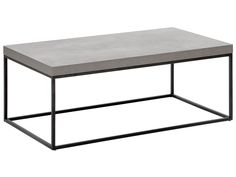 a concrete coffee table with black metal frame and square top on an isolated white background