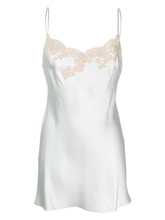 Carine Gilson Calais-Caudry lace-trim Silk Slip Dress - Farfetch Bow Jeans, Carine Gilson, Vintage Slip Dress, White Slip Dress, Versace Outfit, City Dress, Five Points, Silk Slip Dress, Lace Slip