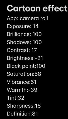 the text on the screen says, canon effect app camera roll exposure 100 shadows contrast