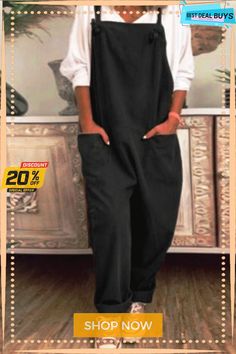 Casual Cotton Pocket Desgin Jumpsuit Black Cotton Jumpsuits And Rompers With Pockets, Black Overall Jumpsuits And Rompers With Pockets, Black Spring Overalls With Pockets, Spring Black Overalls With Pockets, Casual Black Jumpsuits And Rompers With Pockets, Casual Solid Non-stretch Overalls, Non-stretch Casual Overalls, Casual Non-stretch Overalls, Black Jumpsuits And Rompers With Pockets For Fall