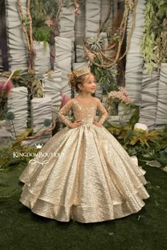 Gold Flower Girl Dress, Gold Flower Girl, Girls Gold Dress, Girls Pageant Gowns, Pink Flower Girl Dresses, Princess Flower Girl Dresses, Kids Gown, Bow Belt, Dress Birthday