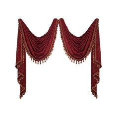 two red drapes with tassels hanging from the top and bottom, on a white background