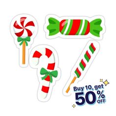 stickers with candy canes and candies on them