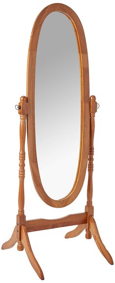 a wooden stand with a mirror on it