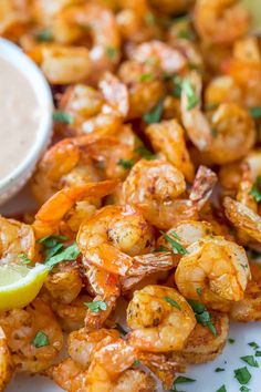 the shrimp is served with a dipping sauce