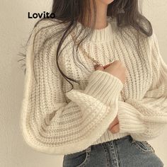 Envolva-se na elegância simplista com o Lovito Suéter Básico Liso Casual para Mulheres na cor Branca, modelo LNA40014! 🤍🧶 Perfeito para criar looks versáteis, este suéter combina a suavidade e o conforto que você deseja com um toque de estilo casual-chique. Ideal para dias mais frescos, ele é a escolha certa para quem busca uma peça prática sem abrir mão da elegância. Adicione o #ElegânciaLovitoBranco ao seu guarda-roupa e descubra infinitas possibilidades de combinação. Este suéter não é apenas confortável; é um statement de moda minimalista e atemporal. Transforme o básico em extraordinário com Lovito! #ConfortoElegante #SuéterBranco #Lovito Khaki Sweater, Loose Pullover, Chic Sweaters, Crop Sweater, Round Neck Sweaters