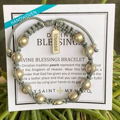 Full Details Are On The Written Card In Pictures. Swarovski Pearls Are Gray With A Slight Goldish Hue. Bracelet Is Adjustable. Blessing Bracelet, Christian Traditions, Kingdom Of Heaven, Swarovski Pearls, Religious Gifts, Adjustable Bracelet, My Hero, Womens Jewelry Bracelets, Hand Weaving