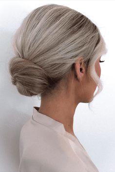 low bun, hairstyles, hair styling Side Part Tucked Behind Ear, Classic Low Bun Wedding Hair, Bridal Low Bun Hairstyles, Elegant Low Bun Wedding, Wedding Low Buns, Low Bun Hairstyle