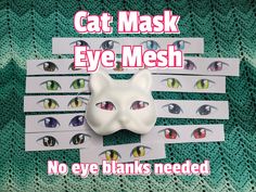 Follow me cat mask Eye Mesh Fursuit sublimated eye mesh, as shown in photos.  All eye mesh is made to fit into a cat mask.  This is for a pair of sublimated fursuit "follow me" eye mesh, left and a right version.  This eye mesh fits cat masks.  They are designed and made in house by Knittin Kitten Fashion.   If you would like smaller or larger eyes, or would want specific measurements, please send a message before ordering custom eyes and we would happy to work with you.  Eye mesh may be used on a personal project, commissioned project, or any style of costume as long as you give credit to Knittin Kitten Fashion.  This eye mesh may not be redistributed or recreated. This listing is only for the eye mesh. Cat Masks, Custom Eyes, Cat Mask, Large Eyes, All About Eyes, Adult Costumes, A Cat, Cat Eye, Halloween Shopping