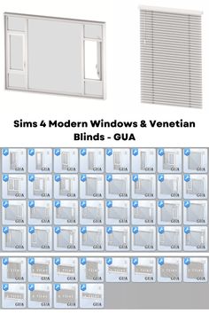 six different types of windows and venetian blinds with the names sims 4 modern windows & venetian blinds - gua