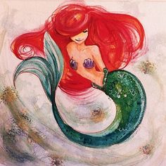 a painting of a mermaid with red hair