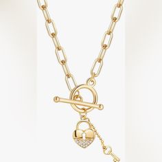 Gold Plated Heart Lock And Key Necklace Brand New With Tags - Beautiful Jewelry Piece Lock And Key Necklace, Heart Lock And Key, Heart Lock, Jewelry Accessories Ideas, Necklace Brands, Accessories Ideas, Key Necklace, Lock And Key, Jewelry Crafts