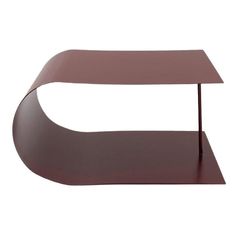 a brown table with a curved shelf on it's side and the top half turned upside down