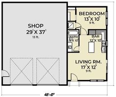 the floor plan for a small house with two bedroom and living room, as well as a