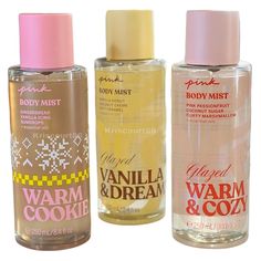 Listing Includes 3 Brand New Full-Size Vs/Pink Body Mists, Part Of Their Newly Released Holiday 2024 Sweet Gourmand Collection. All 3 Scents Smell Absolutely Delicious & Edible! Includes: 1 Warm Cookie Body Mist 1 Glazed Vanilla & Dreamy Body Mist 1 Glazed Warm & Cozy Body Mist Scent Descriptions: Glazed Vanilla & Dreamy: Notes: Vanilla Donut Coconut Creme Soft Caramel Yummy Gourmand Fragrance!! Smells Like A Freshly Baked Glazed Donut With Extra Vanilla Icing Warm Cookie: Notes: Vanilla Icing, Smell Good Products, Vanity Products, Vanilla Donut, Pink Body Mist, Coconut Creme, Victoria Secret Body Spray, Victoria's Secret Perfume, Victoria Secret Lotion, Hygiene Tips