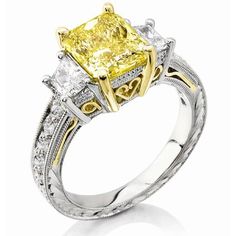 3.40 Ct. Canary Fancy Yellow Radiant Cut w Trapezoids Diamond Ring VS2 GIA Certified Luxury Faceted Yellow Gold Rings, Luxury Yellow Gold Dazzling Jewelry, Canary Engagement Ring, Canary Diamond Engagement Ring, Canary Diamond Ring, Radiant Cut Diamond Engagement Rings, Radiant Cut Diamond Ring, Cushion Cut Diamond Engagement Ring, Yellow Diamond Ring