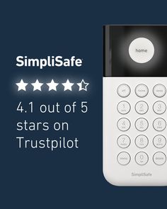 a white cell phone with five stars on it and the text simpl safe 4 out of 5 stars on trustpilot