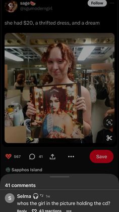 someone is holding up a photo in front of their face and the caption says she had $ 20, a third dress, and a dream