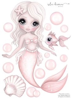 a drawing of a mermaid with bubbles on it's body and a fish in her hand