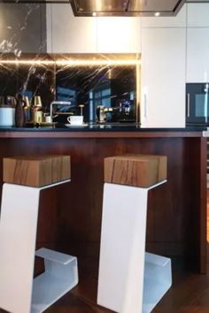 Wood and White Bar Stools Wood And White, White Bar Stools, White Bar, Bar Stool Chairs, Modern Bar