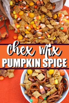 a bowl full of chex mix pumpkin spice