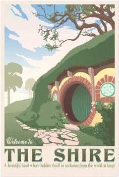 Lord of the Rings Poster- Welcome to the Shire Travel Print, Vintage, Fellowship of the Ring Tolkien Illustration, Middle Earth Art, Film Vintage, Tolkien Art, Lotr Art, Heroic Fantasy, Retro Travel Poster, The Shire, Fellowship Of The Ring