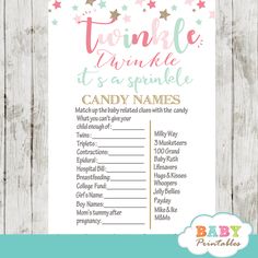 a pink and gold baby shower game with stars on the top, it's name is