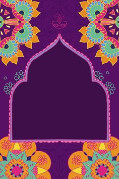 an ornate purple background with colorful flowers