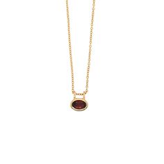 An oval garnet is bezel set and delicately hung from a 16-18" chain. Yellow Gold Garnet Necklaces With Oval Shape, Yellow Gold Oval Garnet Necklace, Bezel Set Jewelry, Bezel Necklace, Garnet Pendant, Set Jewelry, Ruby Necklace, Garnet Jewelry, Art Metal