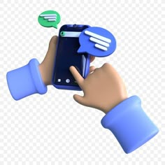 a hand holding a smart phone with two speech bubbles on the screen, hd png