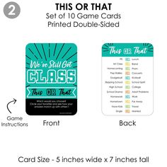 this or that set of 10 game cards printed double - sided card size 5 inches wide x 7 inches tall