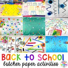 back to school crafts and activities for kids with pictures on them, including letters, numbers, shapes, and lines