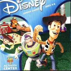 an advertisement for the disney junior game ages 4 - 8, featuring toy story characters