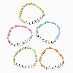 Best Friends Rainbow Beaded Stretch ''Bestie'' Bracelets - 5 Pack Four Besties, Bestie Bracelets, Crown Hair Clip, Sensitive Ears Earrings, Friend Bracelet, Piercing Kit, Beaded Stuff, Best Friend Bracelets, Flower Crown Hairstyle