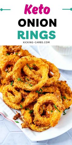 keto onion rings on a white plate