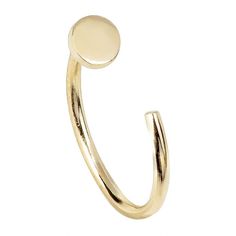 an open gold ring with a round disc on it