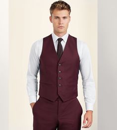 Catch eyes with a deep burgundy suit vest from G Grafton. In their exclusive party-proof material for wrinkle and water resistance. Whether you wear it with a 3-piece suit or your favourite dress pants, you'll look sharp doing it. | Suit Separate Vest in Burgundy Groomsmen Vest, Prom Event, Burgundy Suit, Slim Fit Suit, Deep Burgundy, 3 Piece Suits, Suit Vest, Suit Separates, Sports Suit