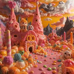 an elaborately decorated candy land with lots of candies