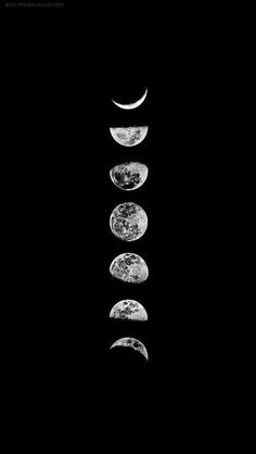 three phases of the moon in black and white