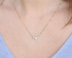 14K Solid Gold Trio Stone Necklace, Three Stone Necklace, Gold Necklace, Past Present Future Gift Fo Diamond Gold Necklace, Pear Shaped Diamond Necklace, Simple Chain, Mangalsutra Designs, Diamond Solitaire Necklace, Three Stone Diamond, Past Present Future, Ruby Necklace, Gold Diamond Necklace