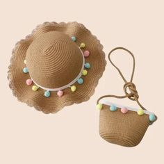 Straw Hat and Purse Set for Girls Sunhat Pattern, Diy Witch, Kids Tea Party, Summer Straw Hat, Hat Outfit, Hat Storage, Baby Sun Hat, Kids Sunscreen, Tea Party Dress