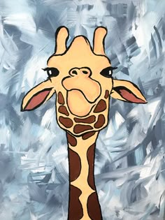 a painting of a giraffe sticking its tongue out