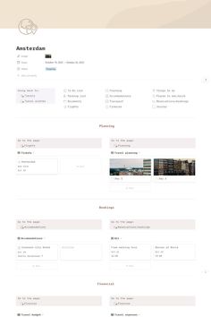 Use the travel template for each new trip. Pages included in this template: to-do list, packing list, documents, flights, planning, accommodations, transport, finance, things to do, places to eat, reservations and journal. In the dashboard you have a quick overview of your: flight, planning, accommodations, reservations, budget and expenses. The colors of the elements are brown and purple. The color of the icon and cover are beige. Notion Template For Work, Notion Travel Planner, Travel Template, Travel Planner Template, Travel Journey, Notion Template, Student Planner, Organization Planning, Photo Journal