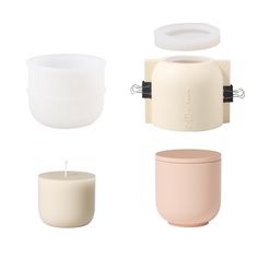 four different types of candle holders on a white background