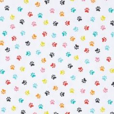 multicolored paw prints on white fabric